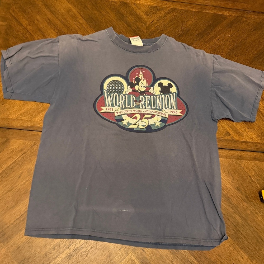 Vintage 1996 Walt Disney World 25th Anniversary World Reunion T-Shirt XL Blue